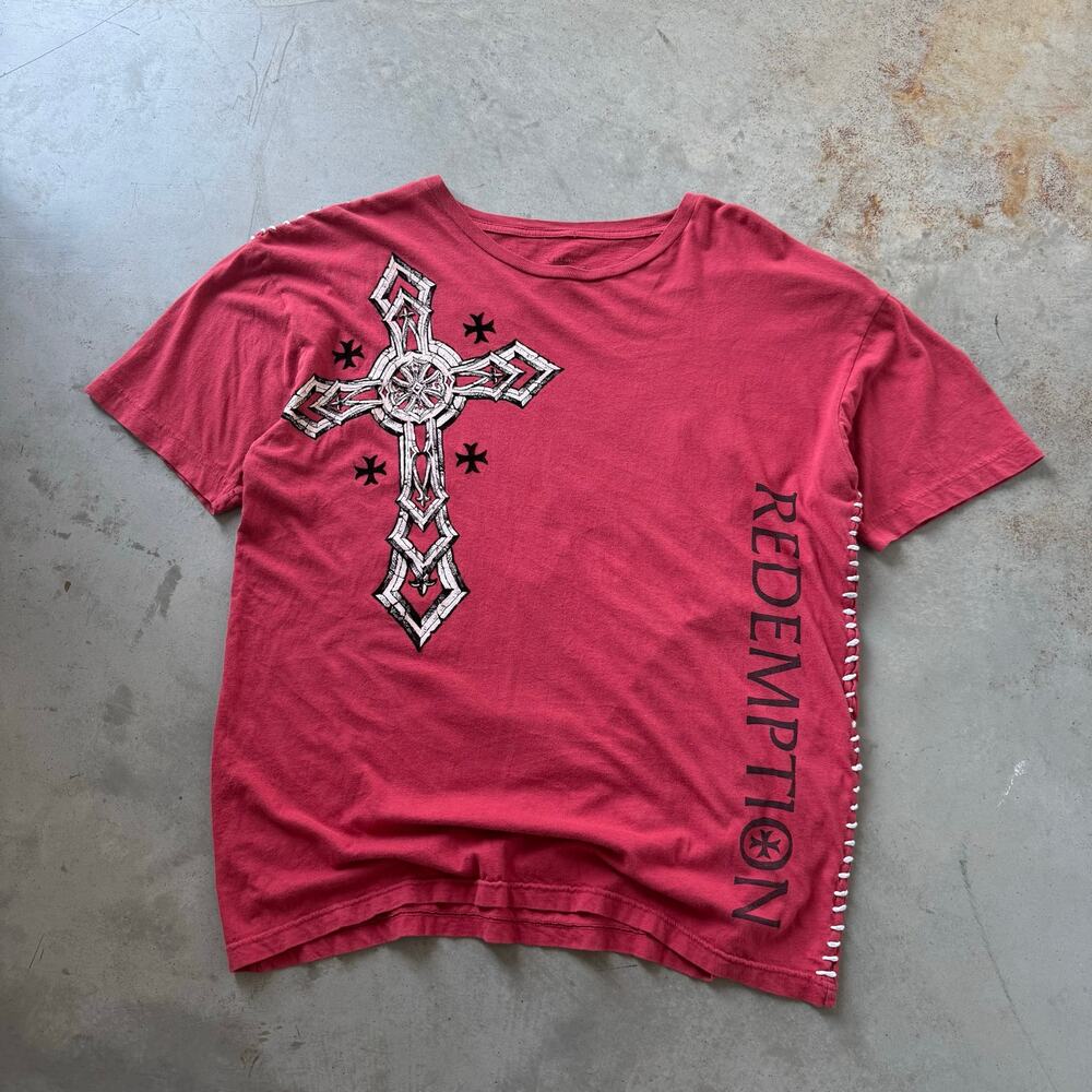 Vintage Y2K Raw Star Redemption Cybergoth Cross Angel Wings T-shirt Size XL